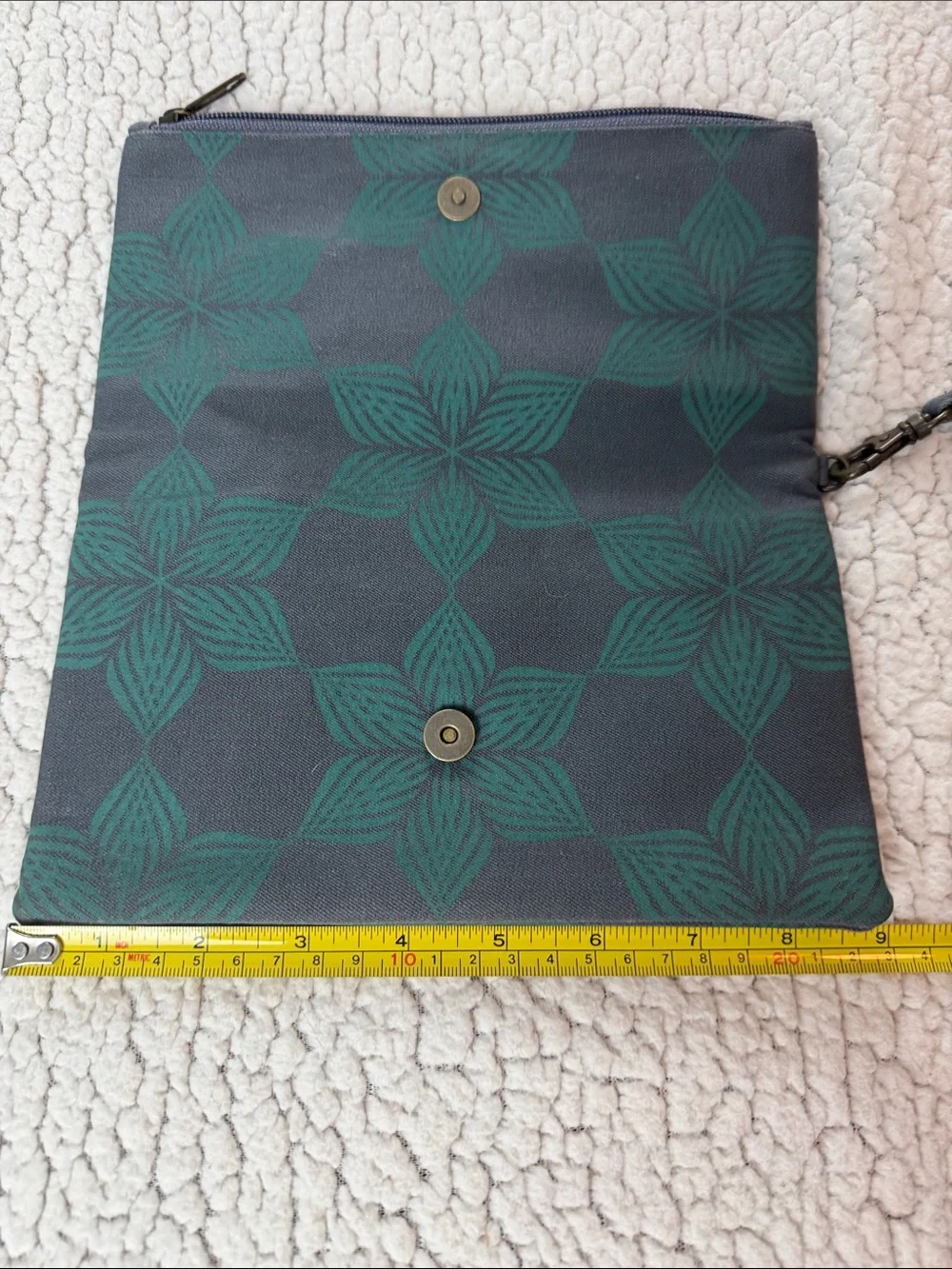Fold-Over Wristlet Clutch in Dark Grey and Teal Blue